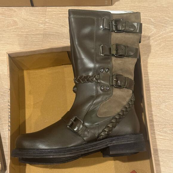 Free People Women's Billie Buckle Boots Leather Olive Green Size 8.5 NWB - Picture 9 of 10